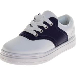French Toast Kids Oxford Dress Shoes – Lace Up Loafer School Uniform Saddle Shoe for Girls and Boys (Sizes: 11-13 Little Kid / 1-7 Big Kid)(White/Navy)