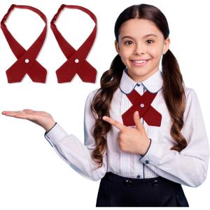 Tarpop 2 Pack French Girls Uniform Tie Cross Adjustable Neck Tie for Girls Back to School Women(Dark Red)