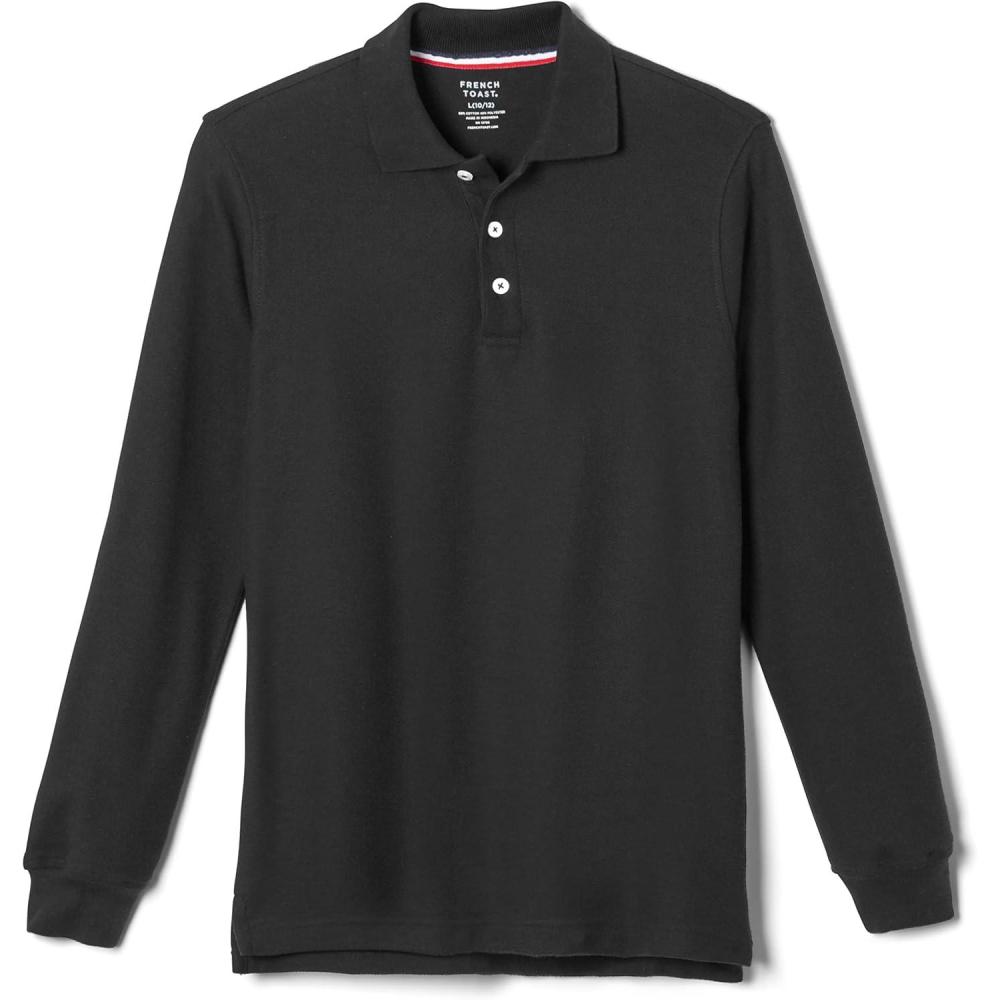 imageFrench Toast Mens Long Sleeve Cotton Blend Pique Polo ShirtBlack
