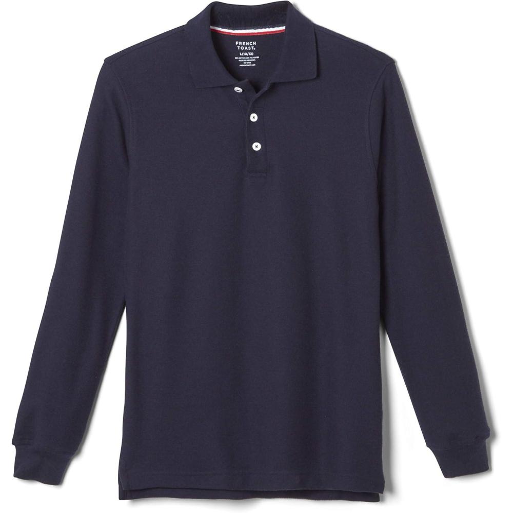 imageFrench Toast Mens Long Sleeve Cotton Blend Pique Polo ShirtNavy