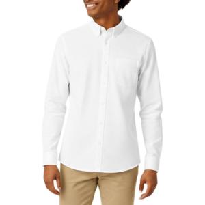 French Toast Men’s Expandable Collar Button Up Shirt with Long Sleeves(White)