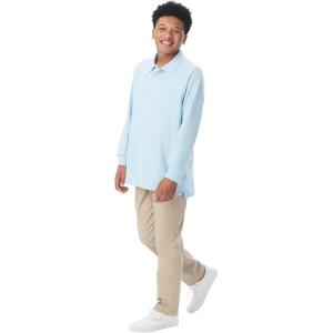French Toast Men’s Long Sleeve Cotton Blend Pique Polo Shirt(Light Blue)