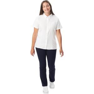 French Toast Women’s Junior’s Fitted Wrinkle-Resistant Oxford Shirt with Short Sleeves(White)